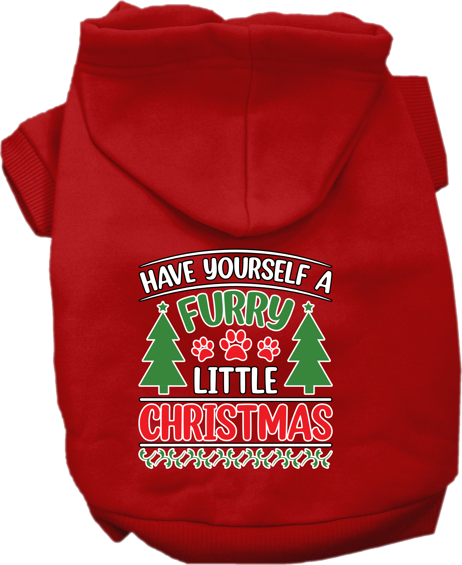 Furry Little Christmas Screen Print Dog Hoodie Red Size XS